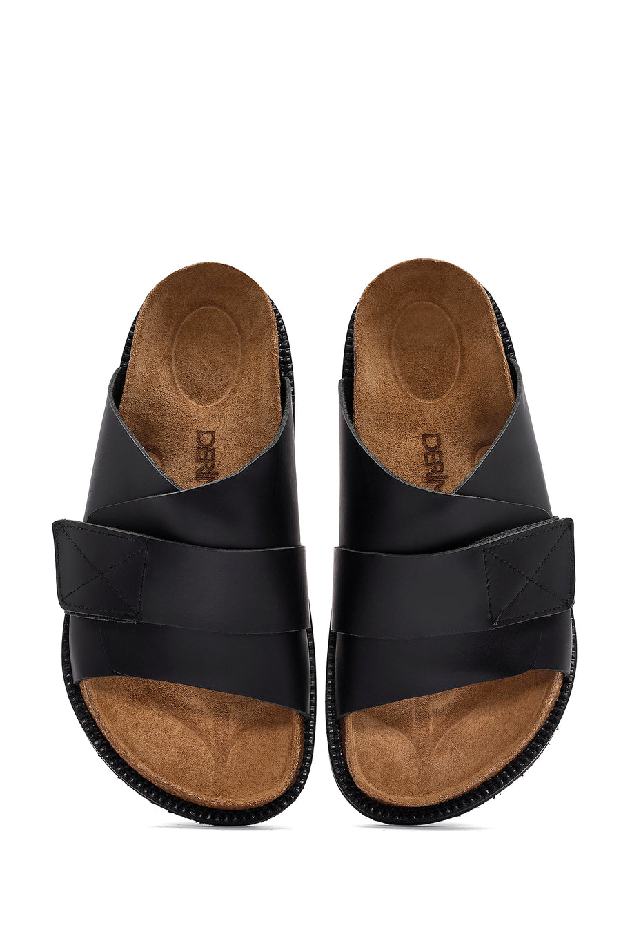 Women's Black Strappy Leather Slippers