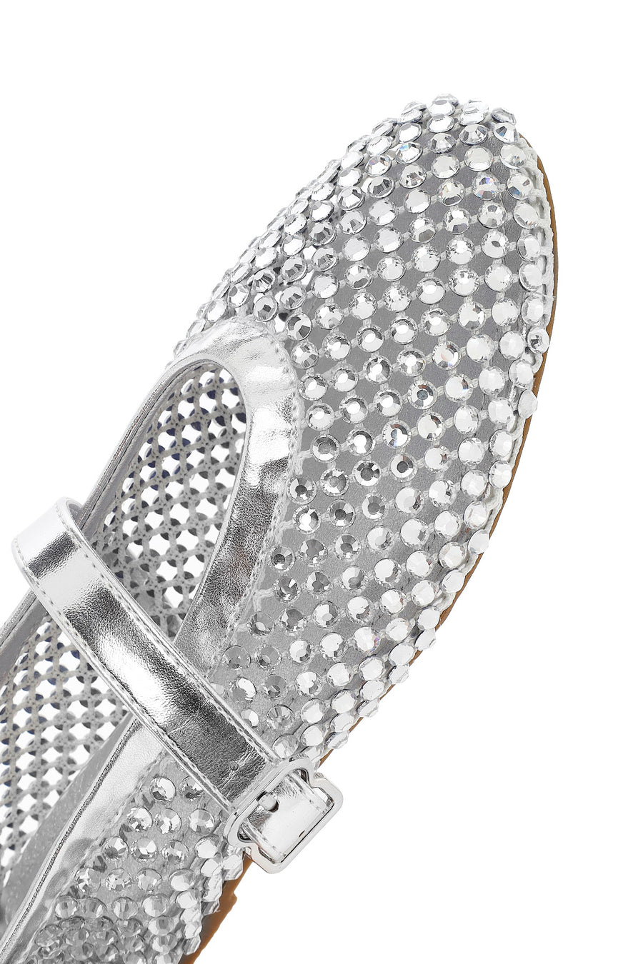 Women's Silver Mesh Embellished Ballet Flats