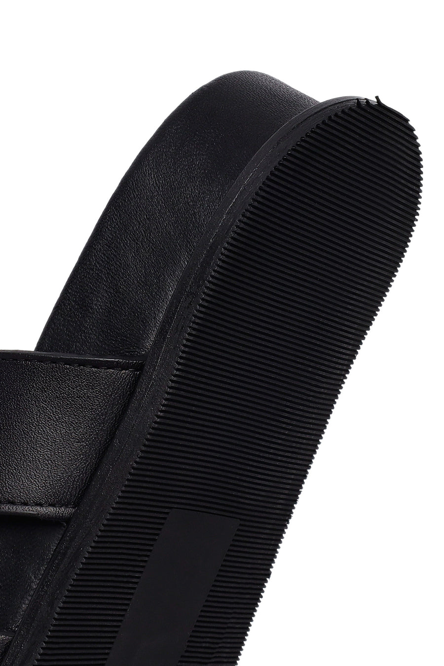 Woman Black Strap Thick Sole Leather Slipper