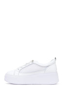 Woman White Lace-Up Thick-Soled Leather Sneaker | Derimod