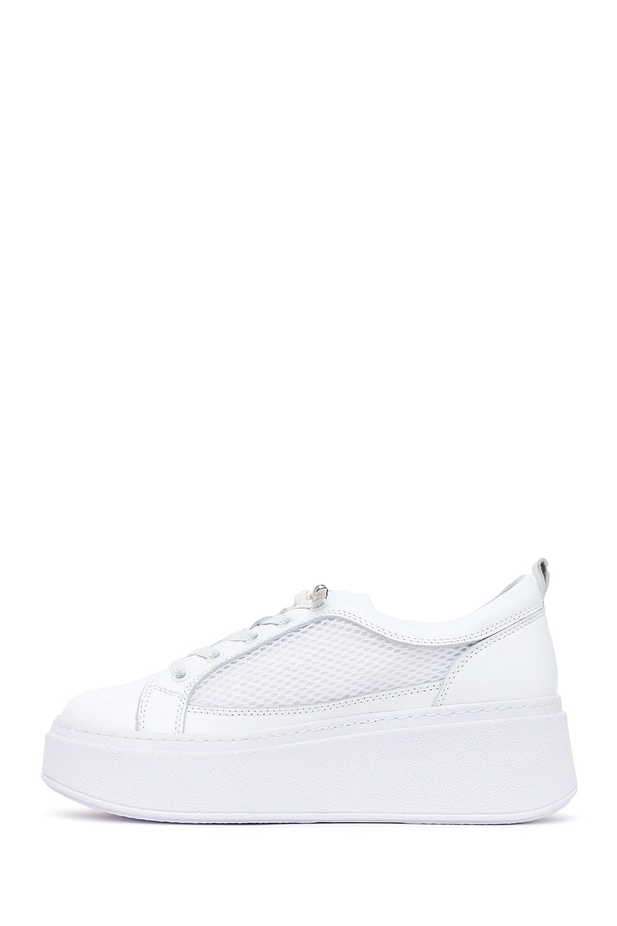 Woman White Lace-Up Thick-Soled Leather Sneaker