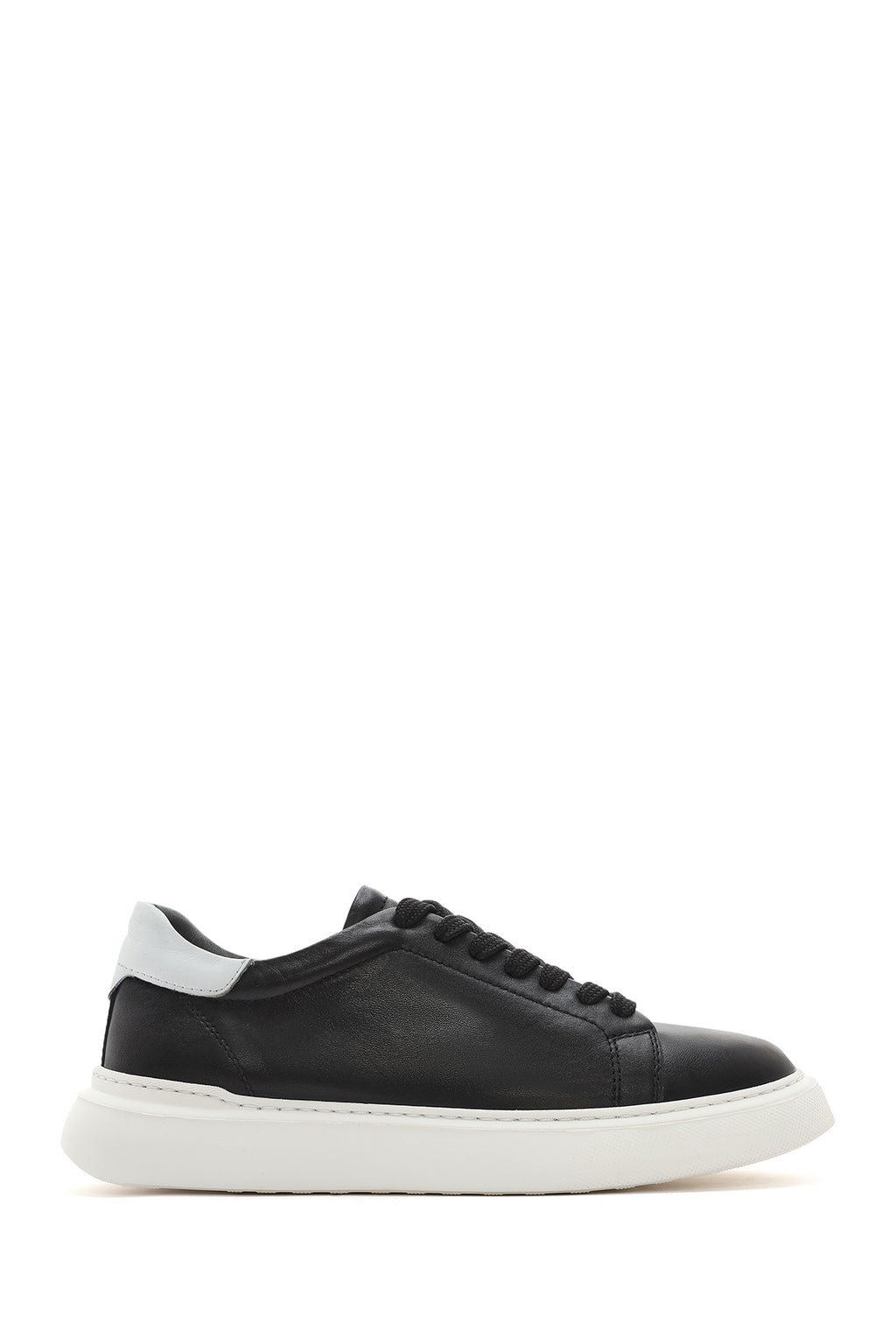 Erkek Siyah Bağcıklı Kalın Tabanlı Deri Sneaker