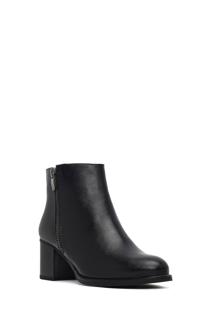 Woman Black Zip Closure Chunky-Heeled Boots