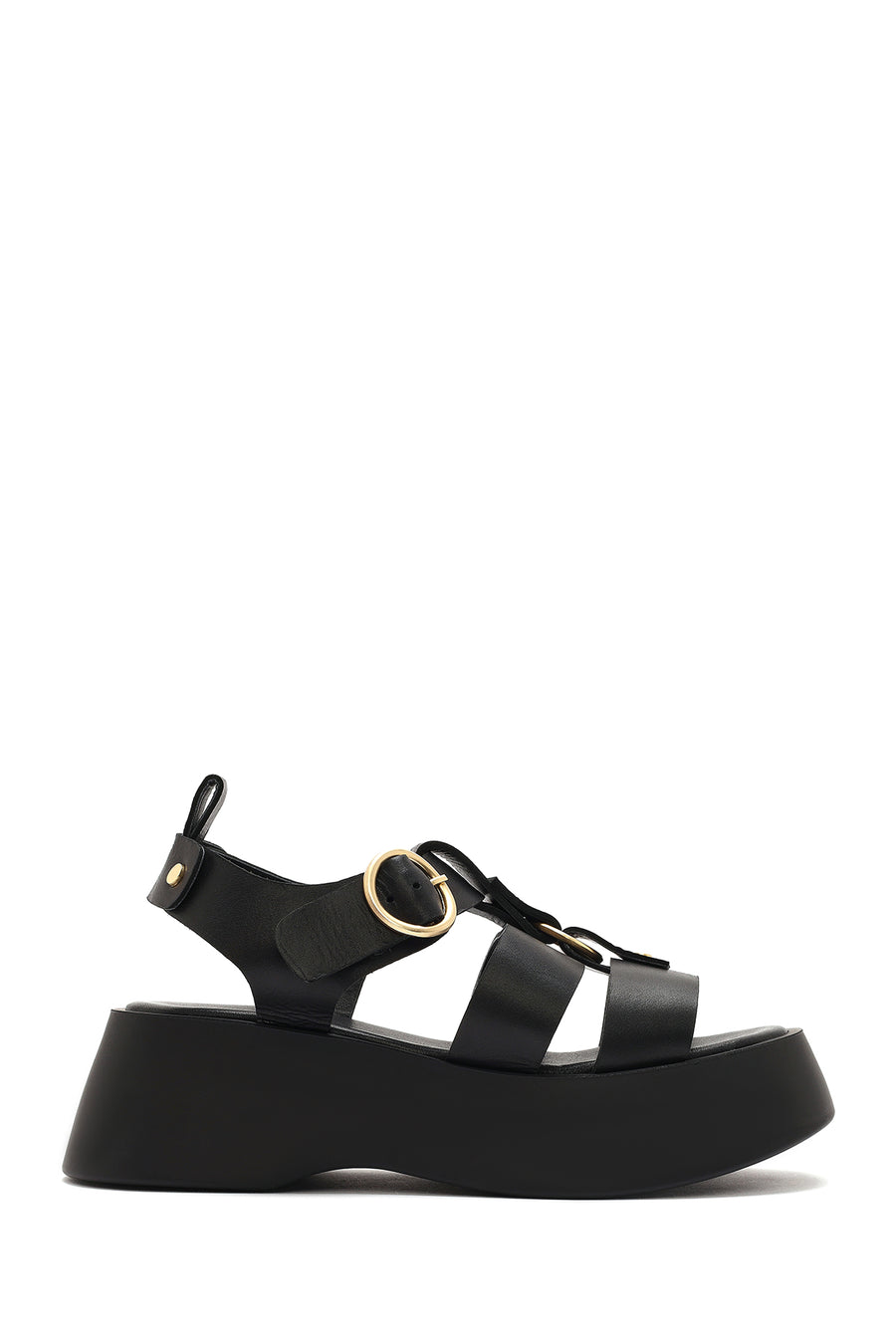 Women's Black Ankle Strap Thick Soled Leather Sandals 25SFD153018 | Derimod