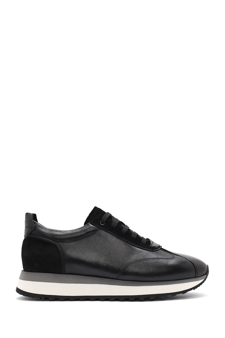 Erkek Siyah Bağcıklı Kalın Tabanlı Deri Sneaker 25SFD622014 | Derimod