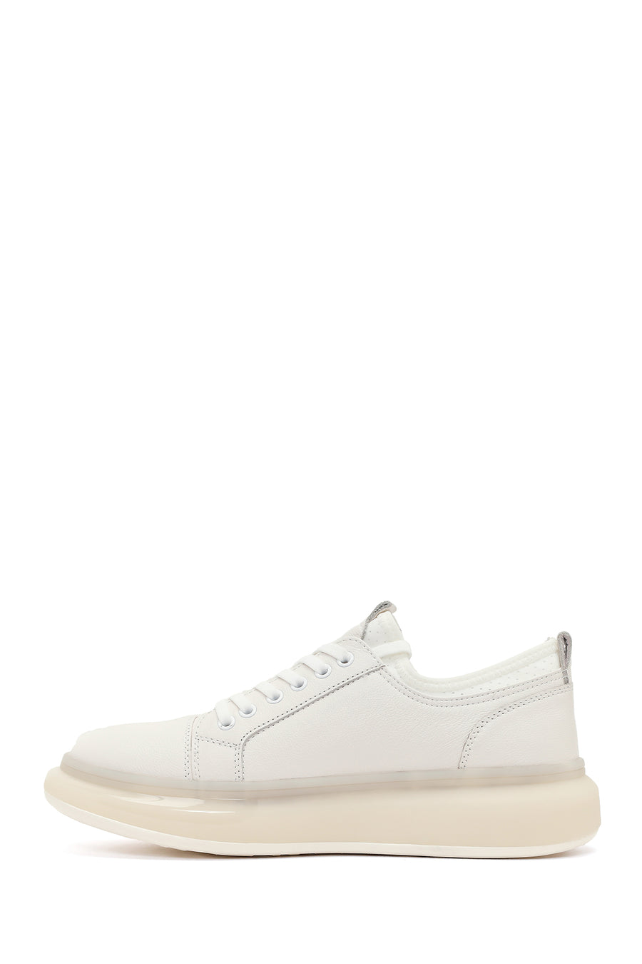 Men's White Lace-up Thick-Sole Leather Sneaker