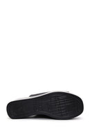 Women's Black Leather Wedge Heel Slippers | Derimod