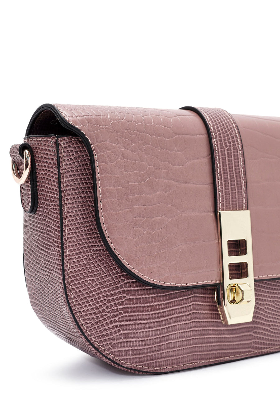 Women's Pink Long Strap Crocodile Patterned Shoulder Bag