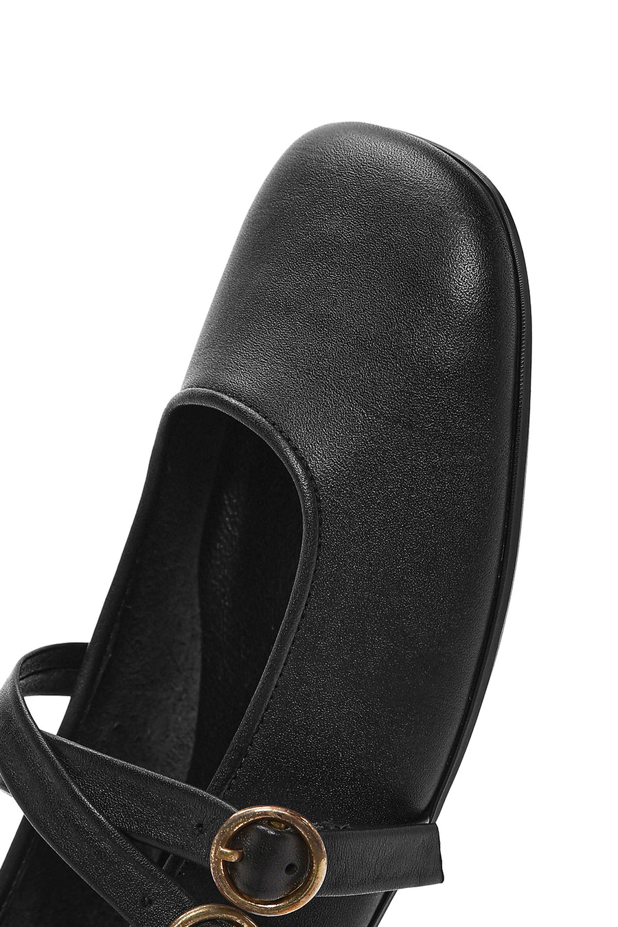 Women's Black Buckle Leather Ballerinas