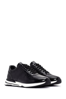 Men's Black Crocodile Patterned Lace Up Thick Soled Leather Sneaker | Derimod