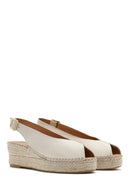 Women's Cream Ankle Buckle Wedge Heel Leather Espadrille Sandals | Derimod