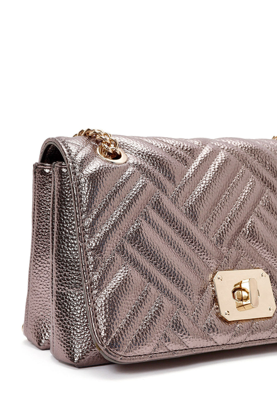 Women's Bronze Long Chain Strap Quilted Shoulder Bag