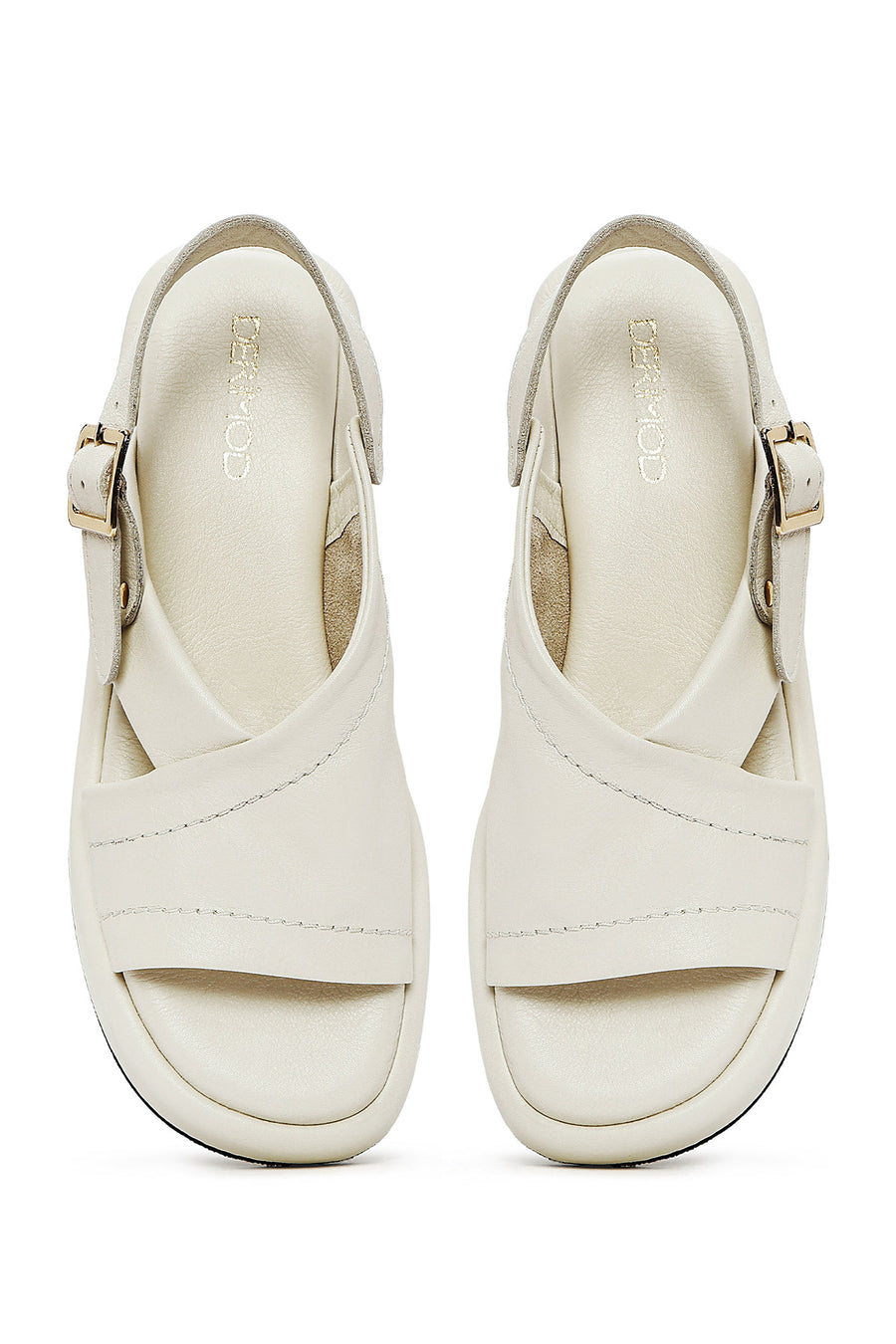 Women's Beige Ankle Buckle Thick Soled Leather Sandals