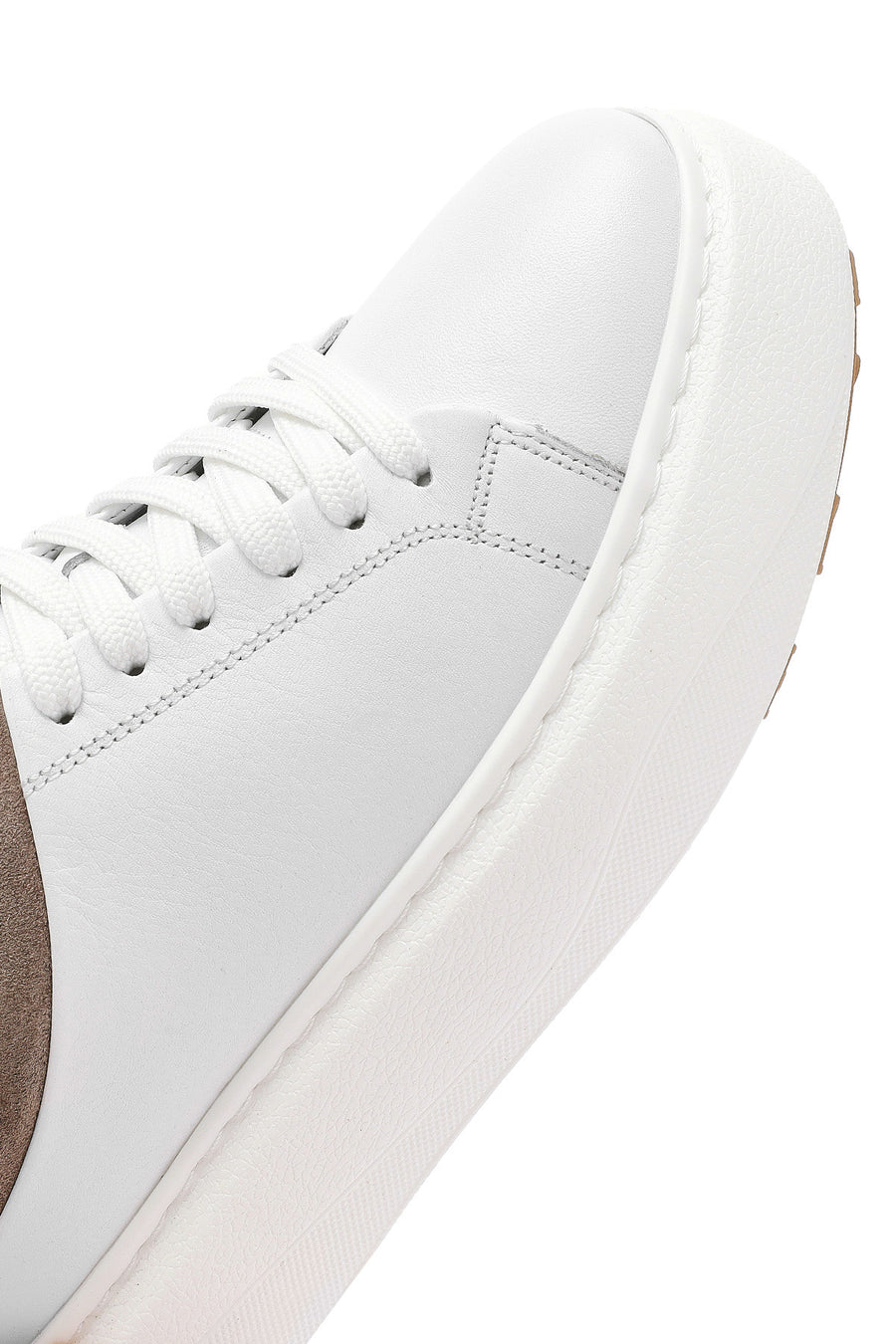 Erkek Beyaz Bağcıklı Kalın Tabanlı Deri Sneaker