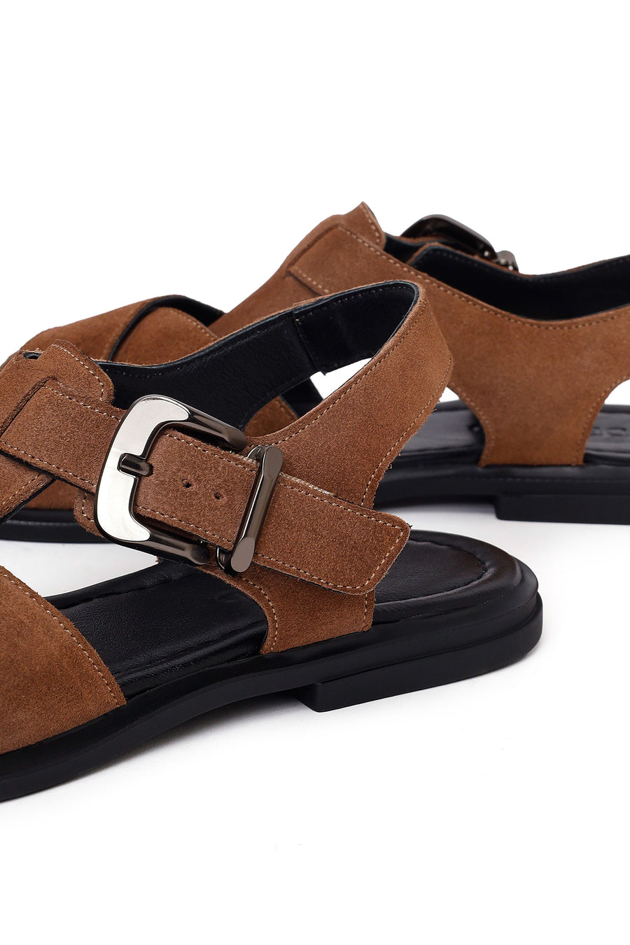 Woman Mink Ankle-Strap Buckled Suede Leather Sandals