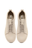 Women's Beige Lace-Up Thick-Soled Leather Sneaker | Derimod