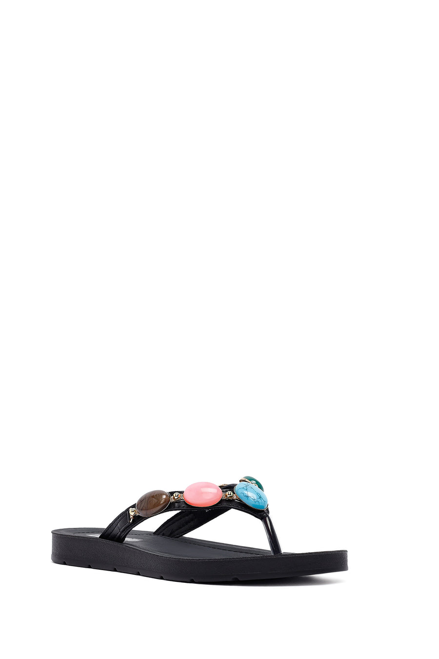 Women's Black Flip Flops with Stones