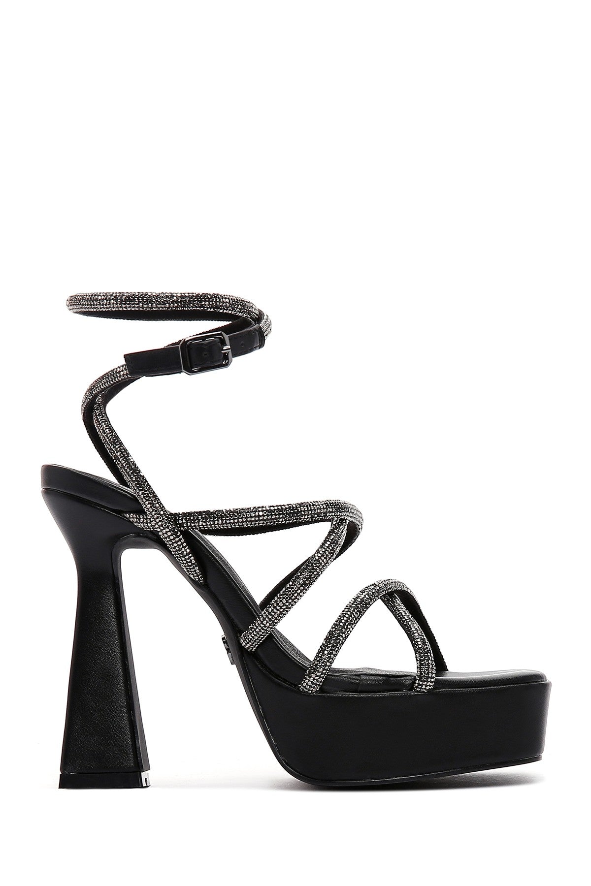 Kadın Siyah Taşlı Bilekten Bantlı Platform Topuklu Sandalet 23SFD4452TS | Derimod