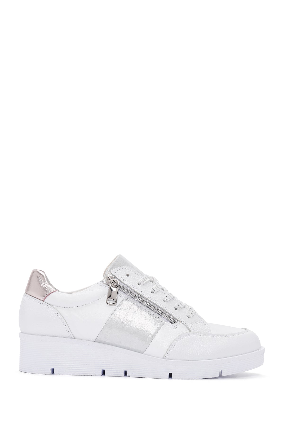 Women's White Thick Soled Leather Sneaker 24SFD370914 | Derimod