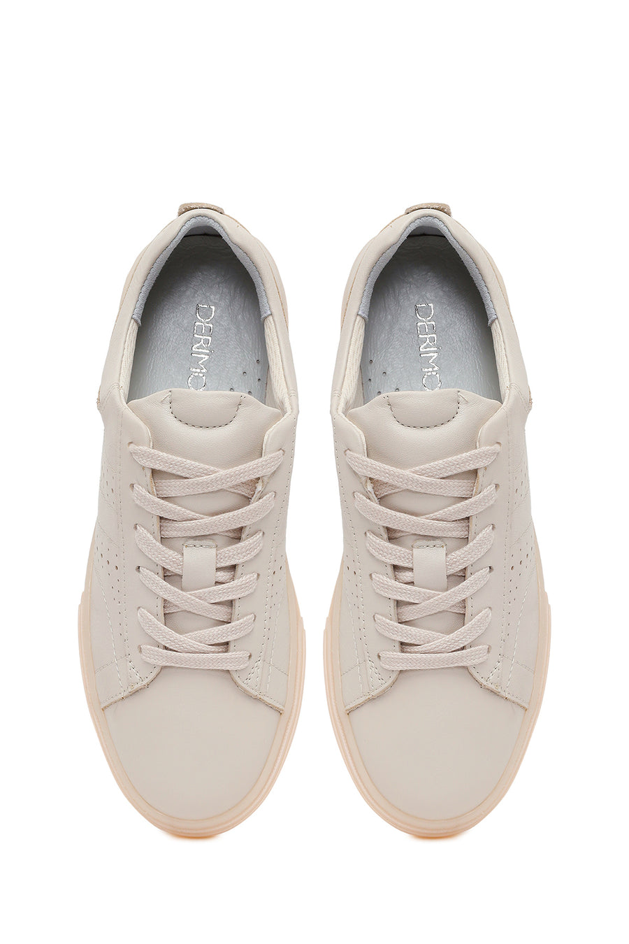 Woman Cream Lace-up Leather Sneaker