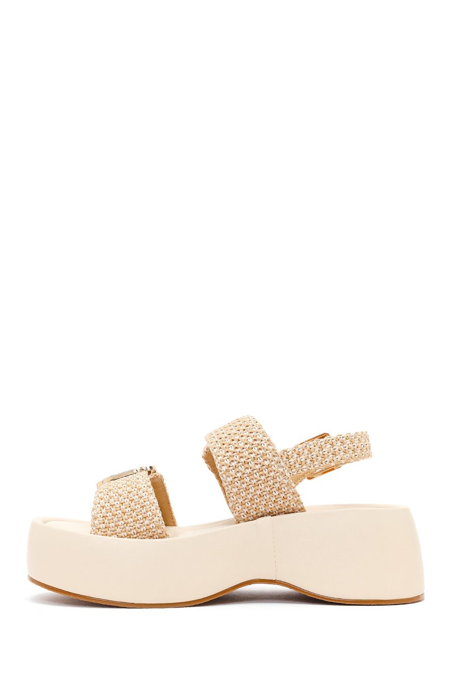 Women's Beige Double Buckle Thick-Soled Braided Sandals