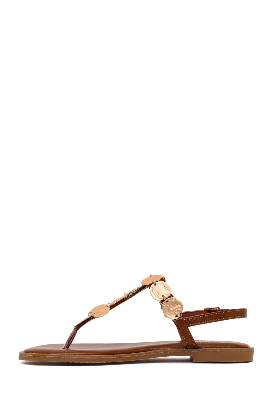 Woman Brown Jeweled Toe-Post Sandal