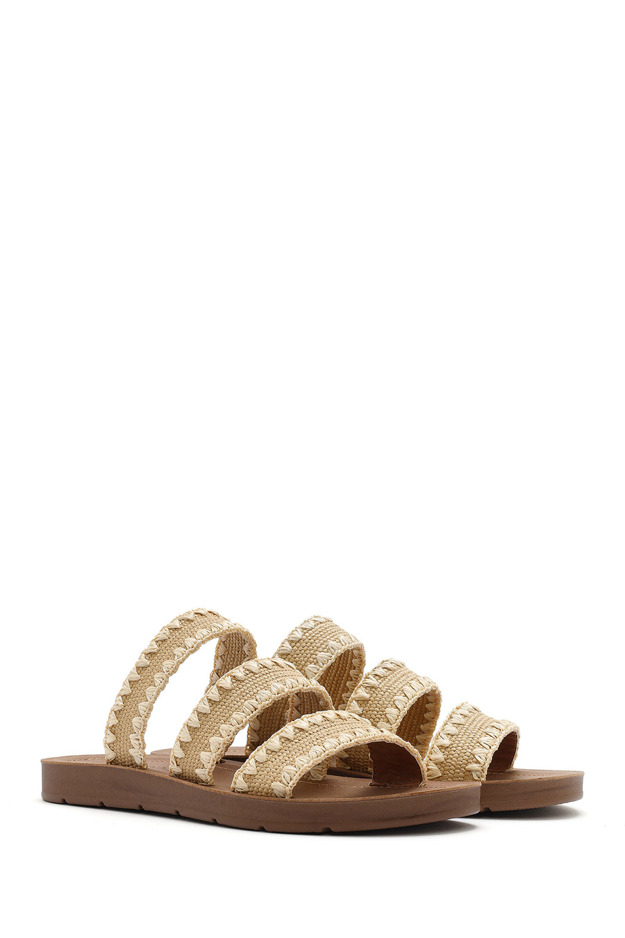 Women's Beige Straw Slippers