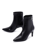 Women's Black Leather Buckle Thin Heeled Boots | Derimod