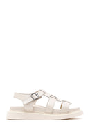 Women's Beige Ankle Strap Leather Comfort Sandals | Derimod