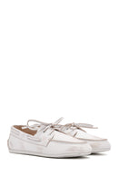 Women's White Leather Masculine Loafer | Derimod