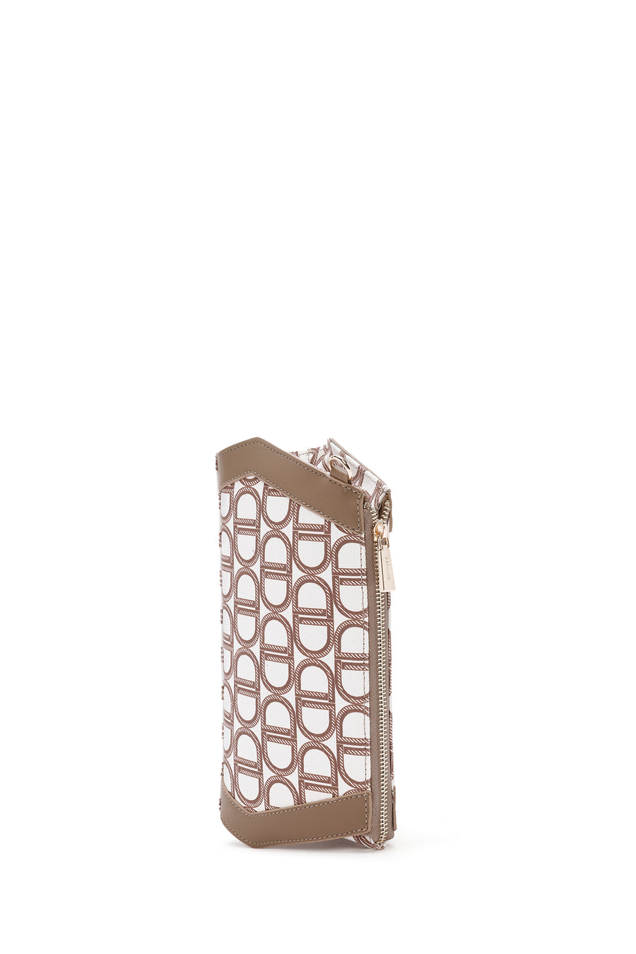 Women's Beige Long Strap Fabric Monogram Patterned Clutch Bag