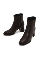 Woman Brown Zip Closure Chunky Heeled Leather Boots | Derimod