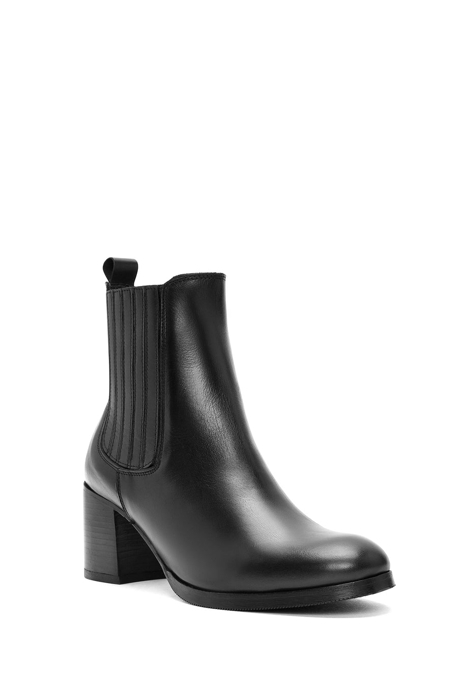 Women's Black Thick Heeled Leather Chelsea Boots