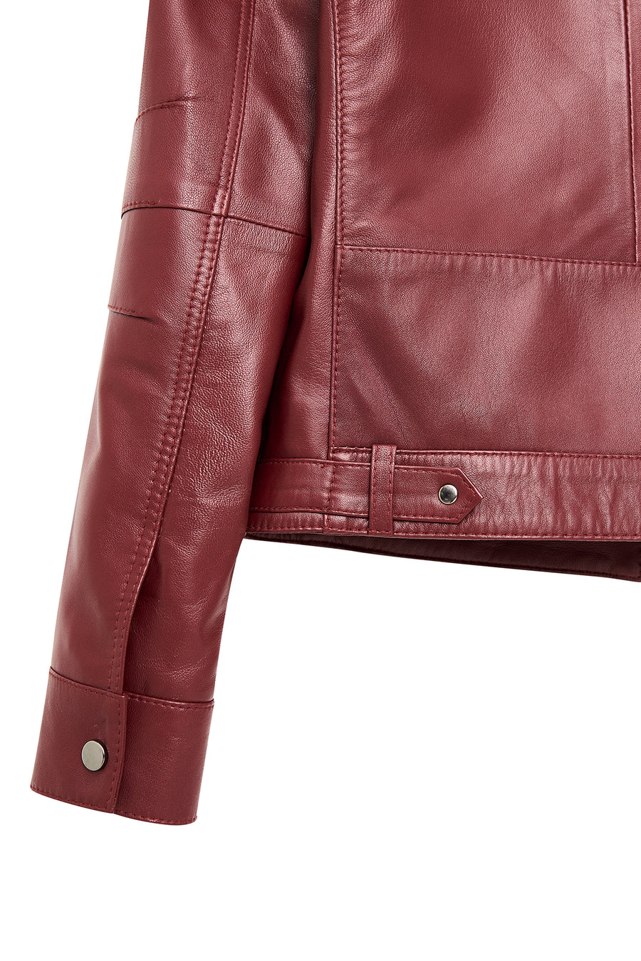 Vicky Women's Burgundy Mandarin Collar Short Leather Jacket