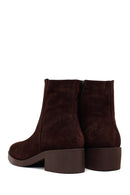 Woman Brown Zip Closure Chunky Heeled Suede Boots | Derimod