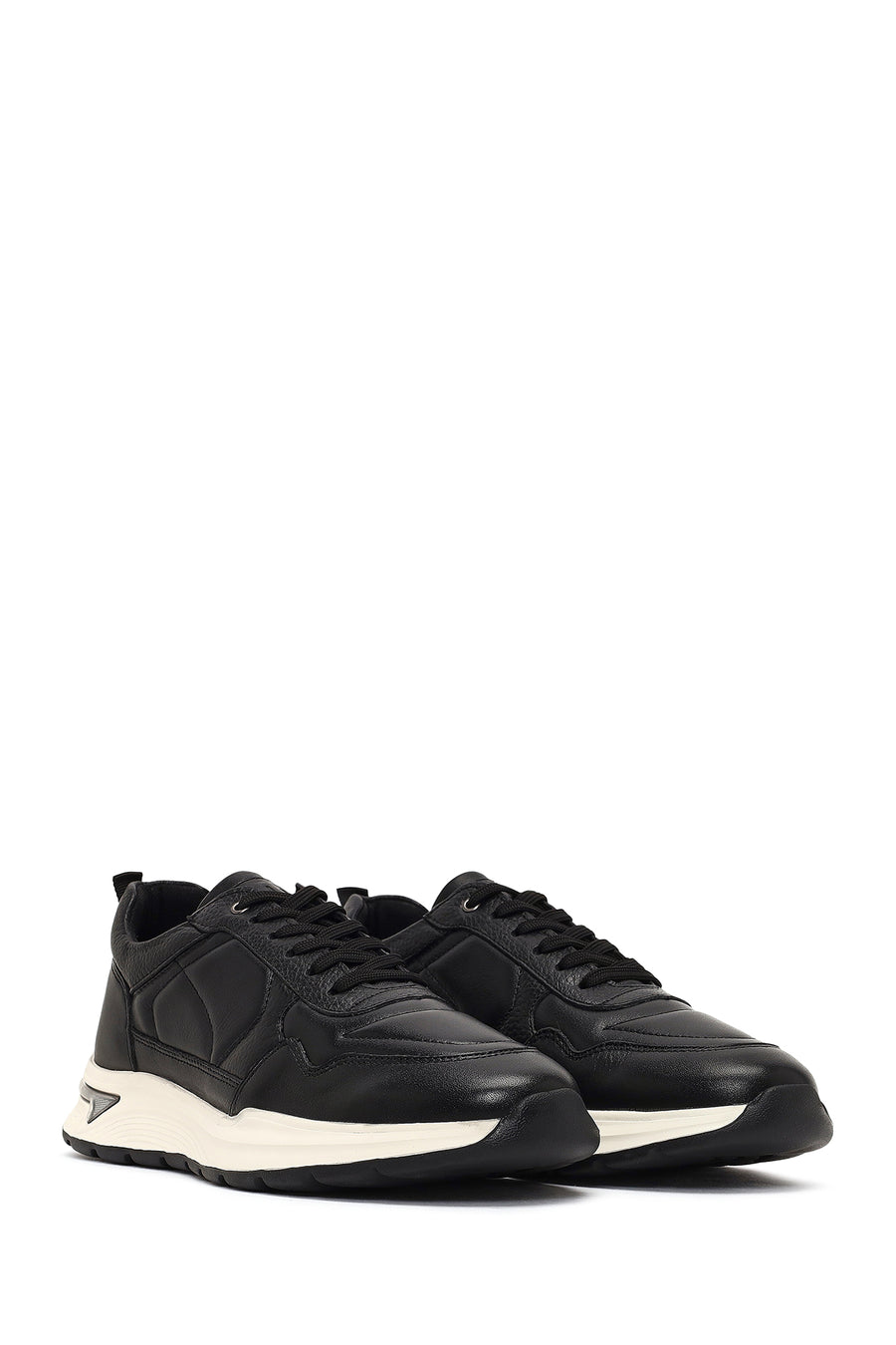 Erkek Siyah Bağcıklı Kalın Tabanlı Deri Sneaker