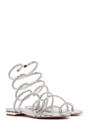 Women's Silver Ankle Strap Stone Sandals | Derimod