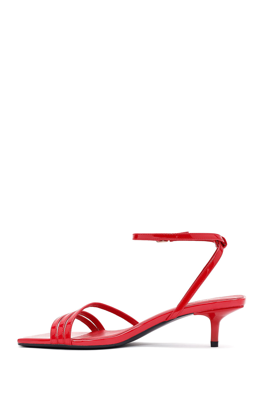 Women's Red Ankle Strap Heeled Patent Leather Sandals