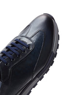 Men's Navy Blue Leather Patterned Sneaker | Derimod