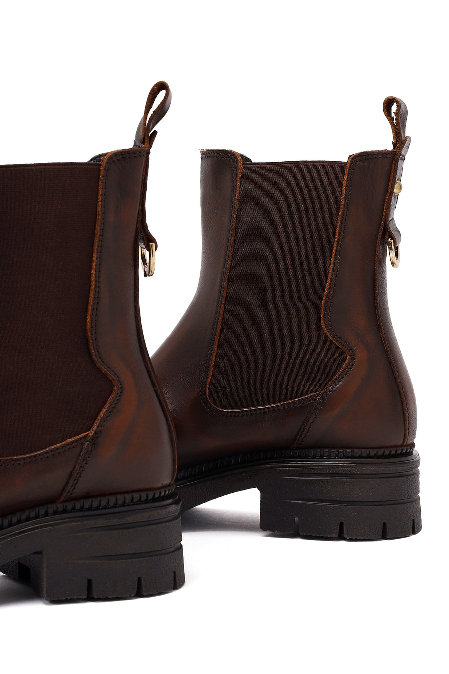 Woman Brown Thick-Soled Leather Chelsea Boots