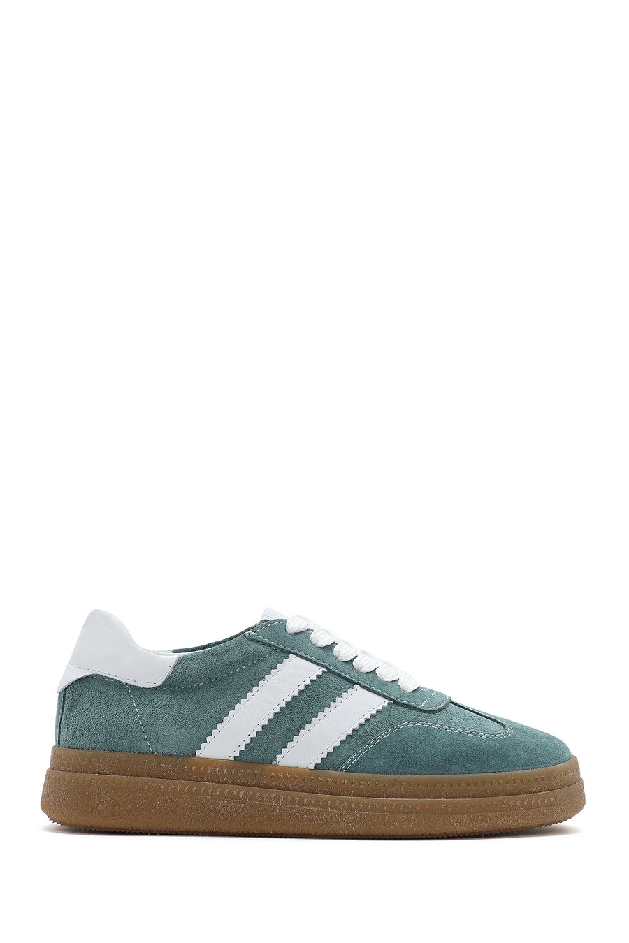 Kadın Yeşil Bağcıklı Kalın Tabanlı Süet Deri Sneaker 25SFD511010 | Derimod