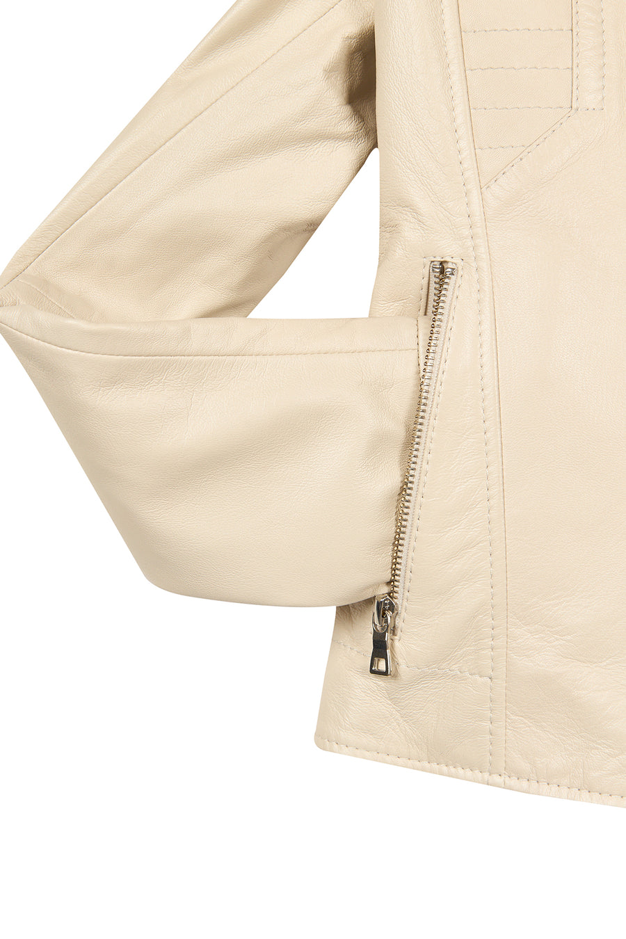 Marlyn Woman Beige Stand Collar Short Leather Jacket