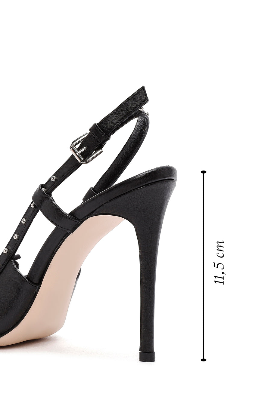Women's Black Slingback High Thin Heel Leather Shoes