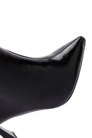 Women's Black Patent Leather Thin Heeled Boots | Derimod