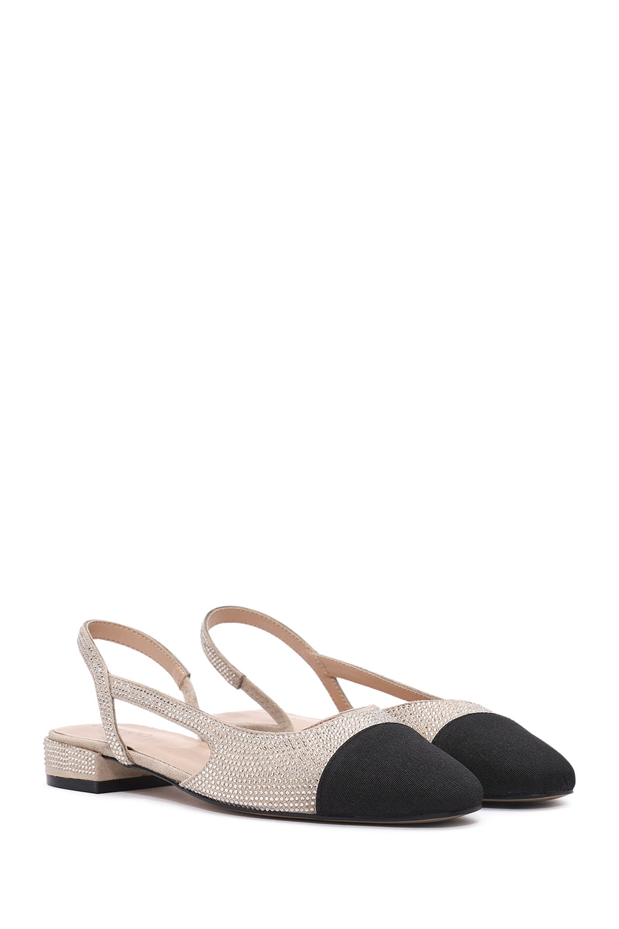 Women's Beige Open Back Stoned Ballerinas