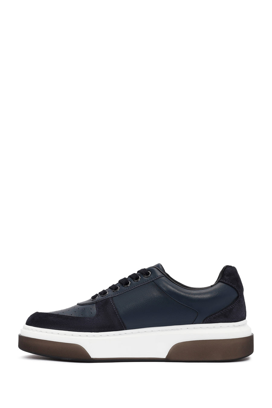 Men's Navy Blue Lace-up Thick-Sole Leather Sneaker