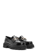 Women's Black Buckled Leather Masculine Loafer | Derimod