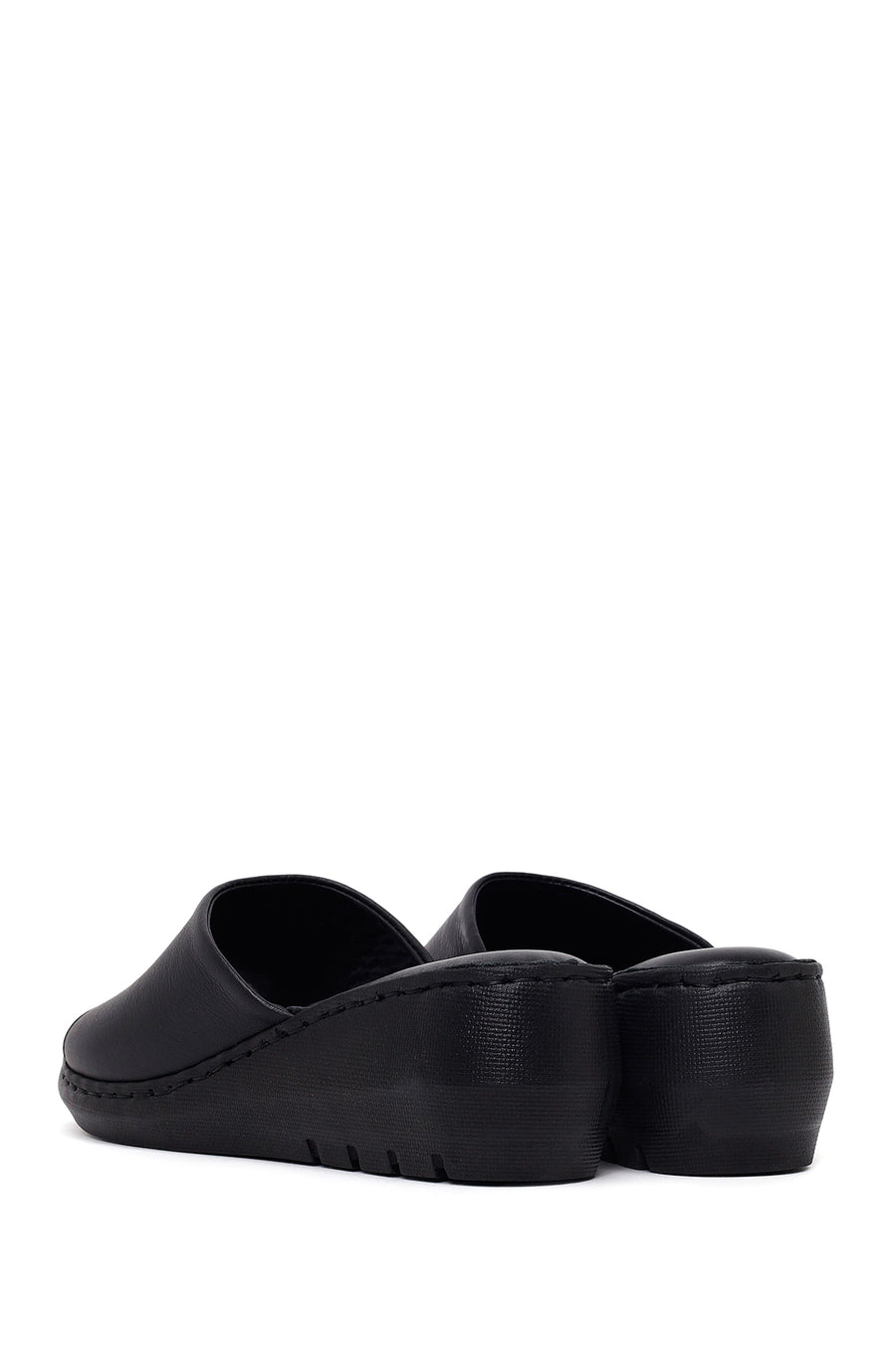 Woman Black Wedge Heel Leather Comfort Slipper