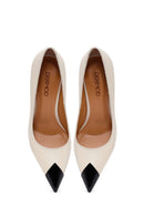 Women's Cream Thin Heeled Leather Stiletto | Derimod