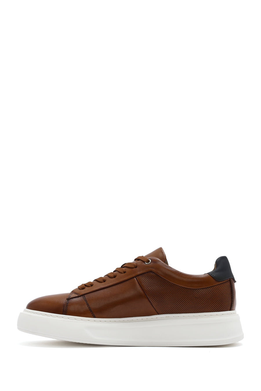 Men's Tan Lace-up Thick-Sole Leather Sneaker